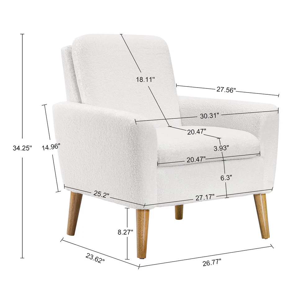 Sherpa Accent Chair White Teddy Fabric Living Room ArmChair Small Sofa Wood Legs - Image 2 of 4
