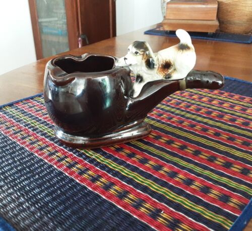 Napco Vintage MID CENTURY  Cocker Dog on Tobacco Pipe Ashtray Collectable Rare - Picture 1 of 6