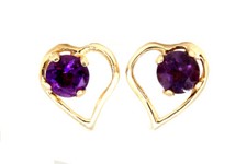 9ct Gold Amethyst Studs open heart earrings Gift Boxed Made in UK Birthday Gift