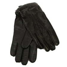 THE MENS STORE Black Charcoal Leather Tech Gloves Cashmere Lined SMALL Italy NWT