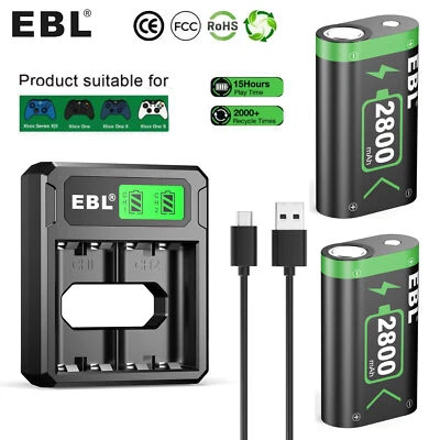 EBL 2X Rechargeable Battery Pack+Charger/ Charging Cable For Xbox One Controller