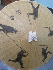 VINTAGE Bamboo Rice Paper Umbrella  NINJAS