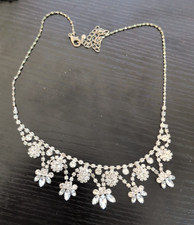 Silver Tone Rhinestone Statement Bib Choker Necklace Bridal Prom Evening Formal