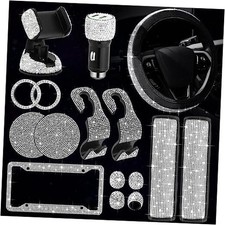 15 Pcs Bling Car Accessories Set for Women Rhinestone Steering Wheel Cover 15
