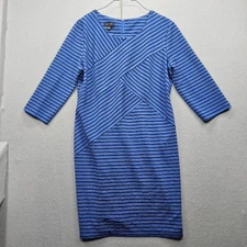 AB Studio Women Size 16 Blue Black Striped 3/4 Sleeve Dress
