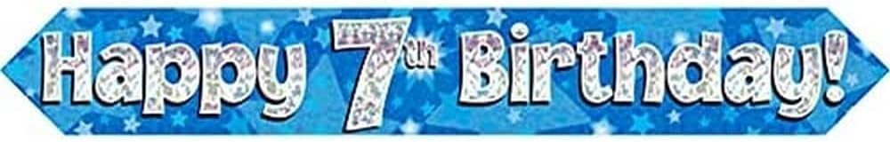 Happy 7th Birthday Blue Silver 9ft foil Banner Party Decoration Age 7