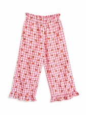 Mini Boden Pink Gingham Orange Print Linen Blend Wide Leg Pants 9Y