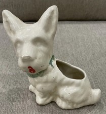 Vintage Scottish Terrier Dog Ceramic Planter Succulent Off White Chippy Paint