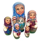 Russian Nesting Doll Cat Family Hand Carved Hand Painted UNIQUE ArtWork
