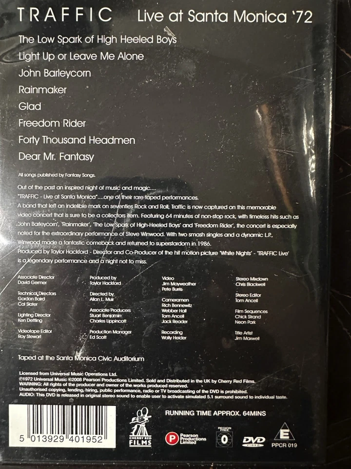 TRAFFIC - Live At Santa Monica 72 DVD AS NEW! - Image 2 of 2