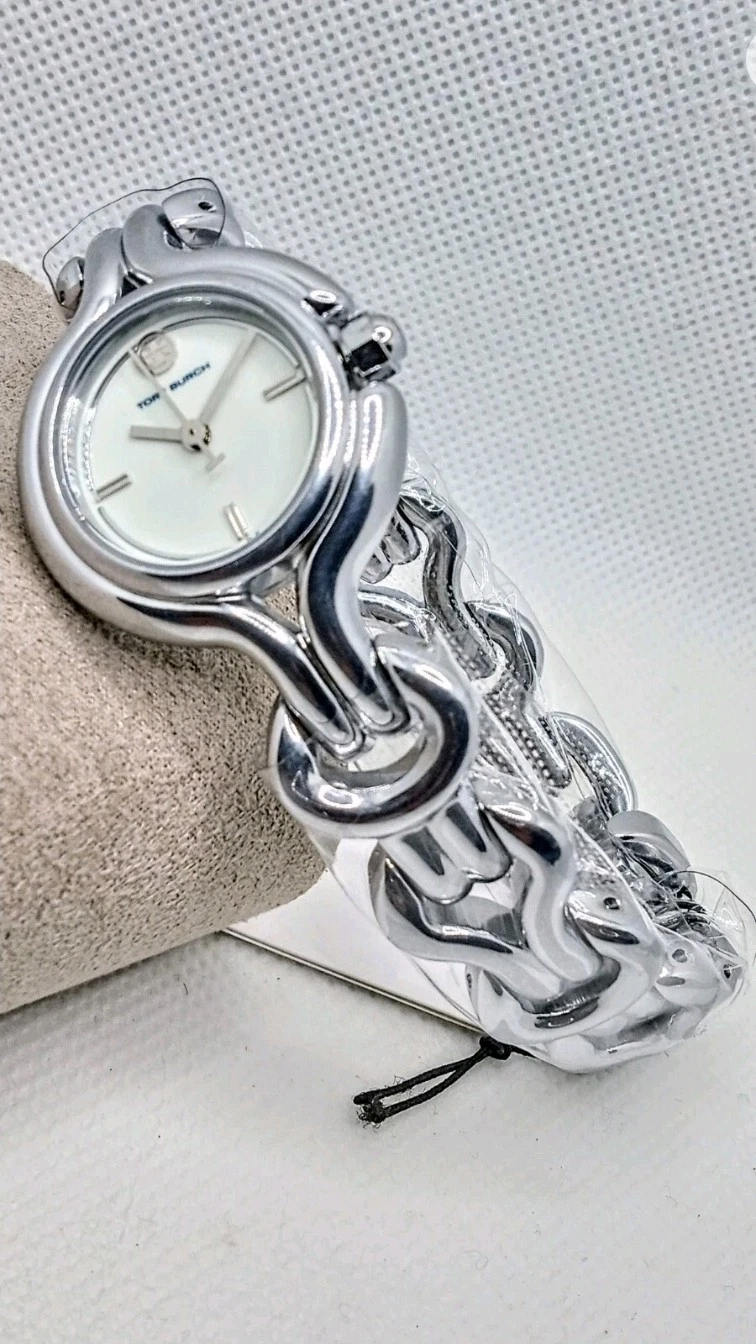 Orologio Tory Burch nodo intrecciato acciaio inox argento TBW3037 con etichetta e scatola