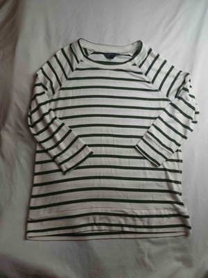 Mix by 41 Hawthorn Shirt Womens L Green White Striped Preppy Minimalist Layering