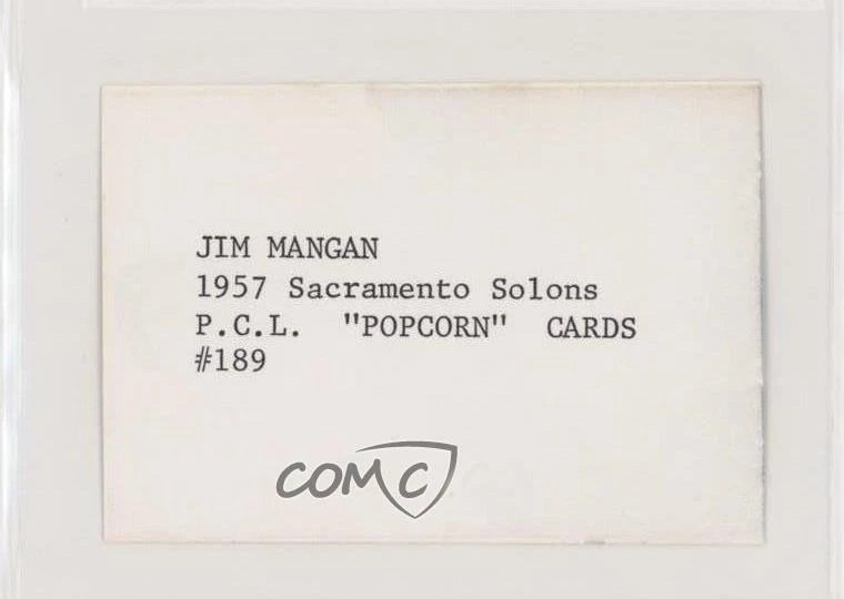1974 Broder 1957-58 Pacific Coast League Popcorn Jim Mangan #189 - Image 2 of 2