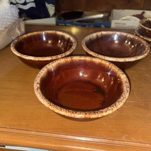 3 Hull Pottery Brown Drip 6.5” Bowls Made in the USA Oven Proof Vintage Bowls