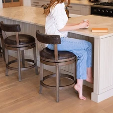 Maven Lane Open Box - 30" Alexander Swivel Bar Stool in Walnut Finish with Marks