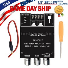 ZK-1002T 100W 2 Bluetooth Amplifier Board 2-Ch Stereo Amplifier Treble Bass US
