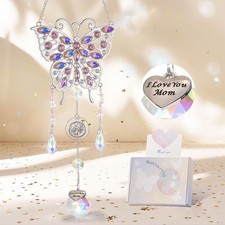 Mother's Day Crystal Suncatcher Gifts for Mom, Butterfly Suncatcher with Hear...