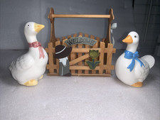 Vintage White Goose Geese Ducks In A Basket S...