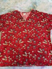 Comfey Cottons Christmas Red Scrub Shirt Lg Reindeer Oversized Festive Holiday