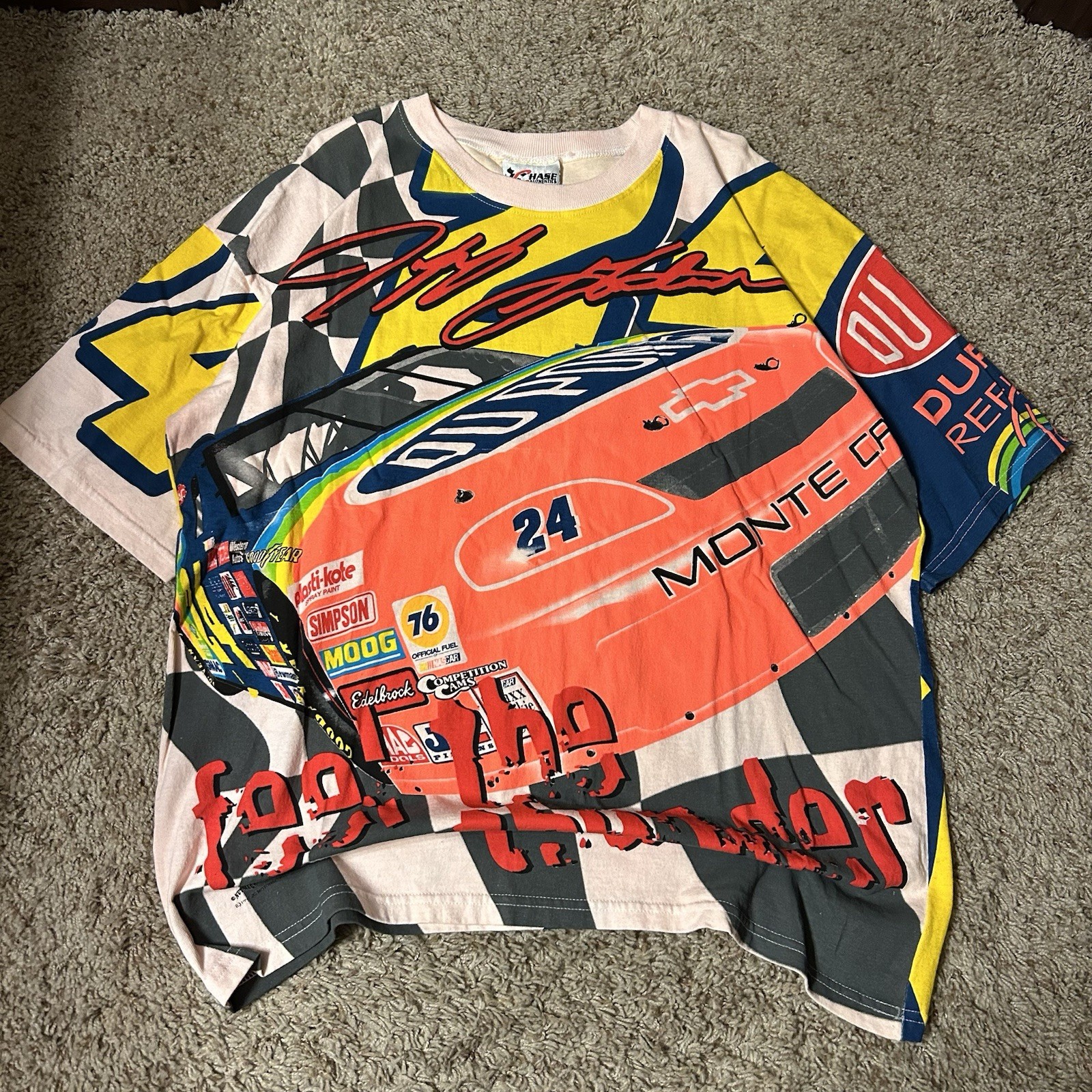 Vintage 1997 NASCAR Jeff Gordon Feel The Thunder All Over Print AOP T-Shirt XL