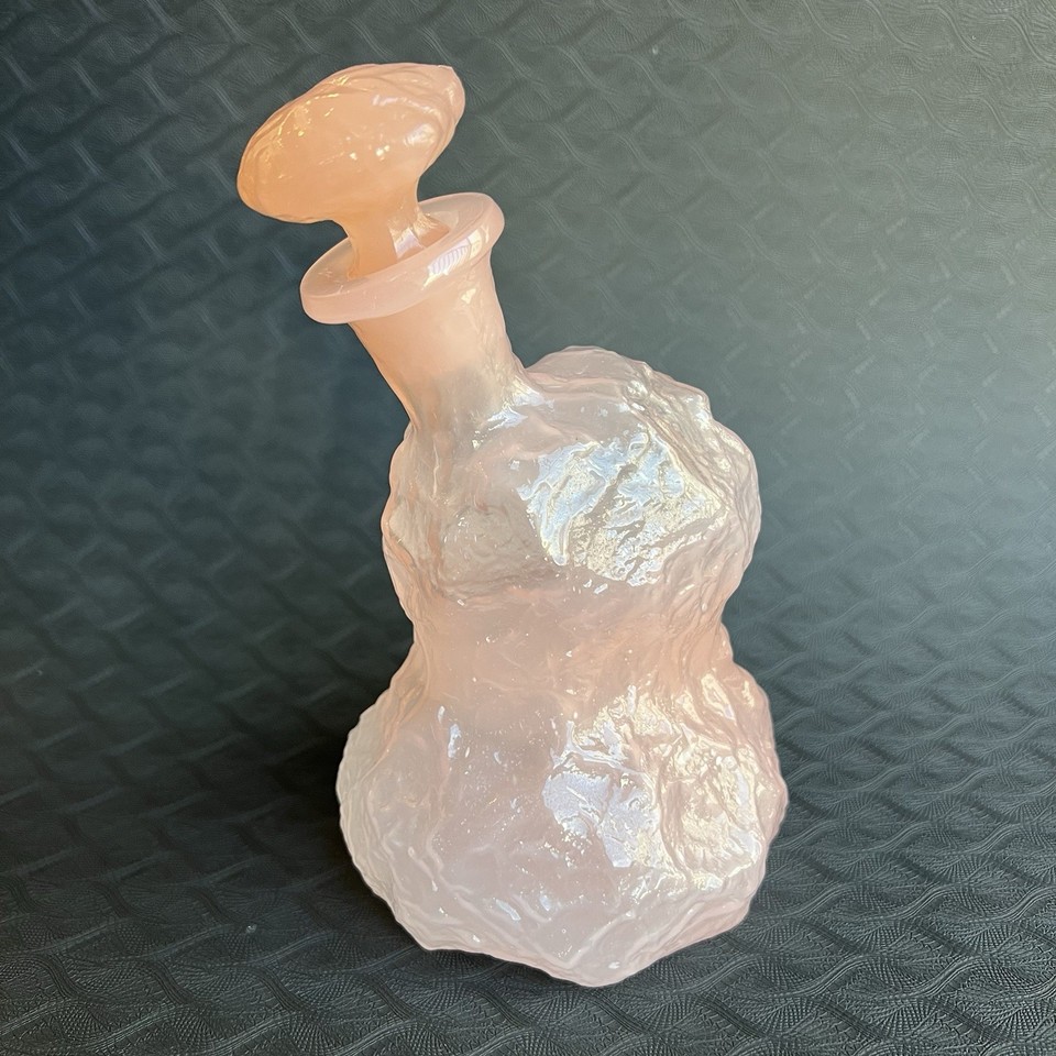 The Morgantown 'El Mexicano' pink opalescent decanter to complete the set — a rare, glowing art glass statement piece.