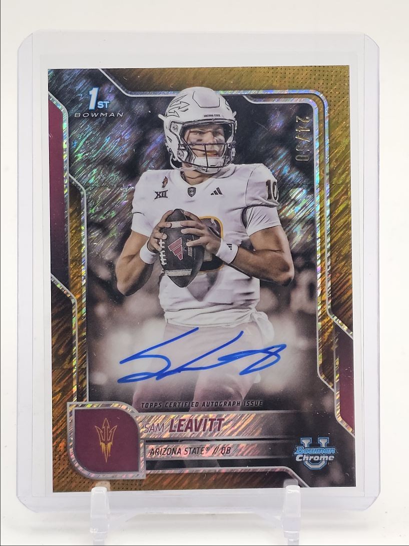 SAM LEAVITT 2025 BOWMAN U CHROME 1ST GOLD SHIMMER REFRACTOR AUTO /50 Q3599