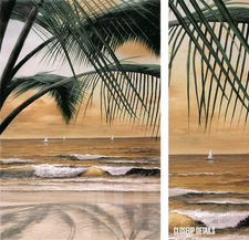 24W"x36H" PARADISO SUNSET by DIANE ROMANELLO - OCEAN PALM TREES SAILBOATS CANVAS