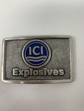 Vintage TL B ICI Explosives Belt Buckle Metal Blue Logo Collectible Industrial