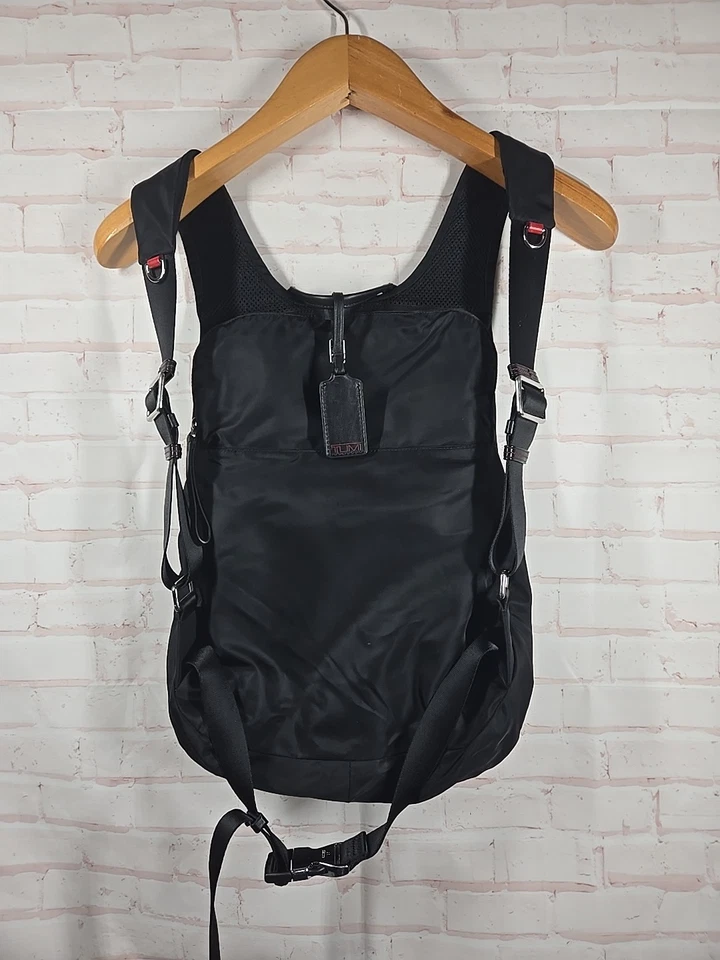 TUMI Mujer Voyageur Mochila Negra 14" x 11" Nylon Cuero Bolso Dije Foto 4 de 4