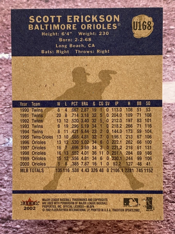 2002 Fleer Tradition Update Scott Erickson #U168 Baltimore Orioles - Image 2 of 2
