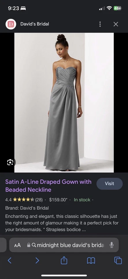 Vestido de novia azul medianoche David graduación dama de honor lentejuelas vestido sin tirantes talla 22 Foto 3 de 4