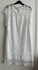LOVELY NWOT MY DRESS ROOM BOUTIQUE LACY WHITE  DRESS WITH BOBBLE TRIM  SIZEXXL 2