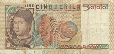 Billete Italia 5000 liras 3.11.1982 serie P 105b NA O circulado PMG4