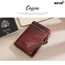 RFID Blocking Mens Bifold Trifold Real Leather Card Holder Wallet Zip Coin Purse