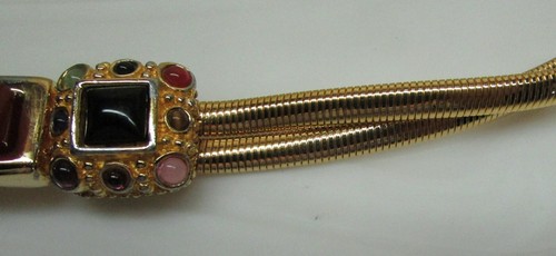 Judith Leiber Gold Tone Stretch Belt w/ Multicolor Cabochons Signed 1980's 90's - Picture 3 of 5