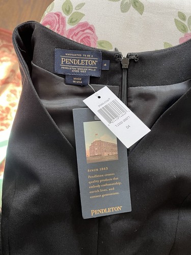 NWT - Pendleton Dress Size 4 Black Virgin Wool V Neck Short Sleeve A Line Midi - Picture 10 of 11