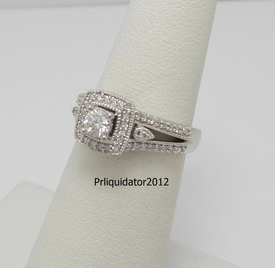 1/2CT Natural Diamond Halo Engagement Wedding Ring Bridal 10K White Gold Band - Image 2 of 4