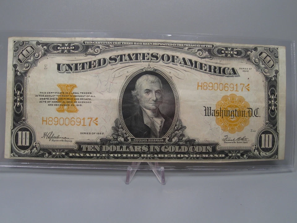 1922 Large $10 GOLD Certificate. Signers: Speelman/White. # H89006917 - Image 2 of 4