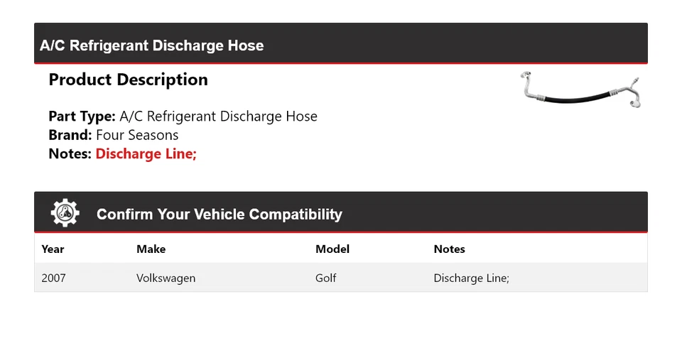 Manguera de descarga de refrigerante de aire acondicionado para Volkswagen Golf 2007 4 estaciones Foto 2 de 4