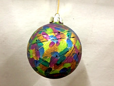 glass Christmas ornament peacock colors ball 70661002D 4  x 3 7/8  multi