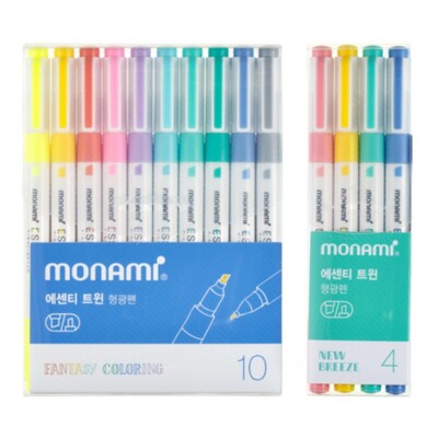 Monami Essenti Twin Pastel Highlighters 10 Colors + 4 Colors | Korean Stationery