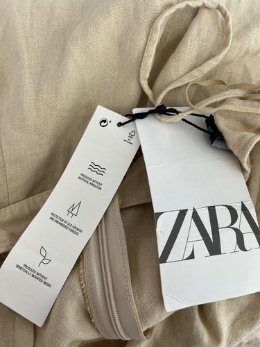 ZARA Dress Size XS Beige LINEN Bodycon Fitted Zip Womens NEW EU34 RRP £27.99 - Picture 3 of 12