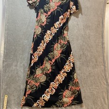 Hilo Hattie Hawaiian Original Pineapple Hawaiian Maxi Dress Womens M Vintage USA
