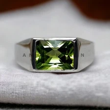 Peridot Gemstone With 925 Sterling Silver Groom Ring For Men's #AL931