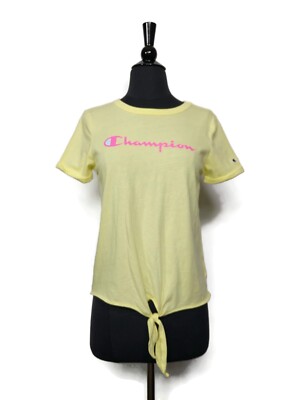 Champion Short Sleeve Yellow Tied Waist Crop T-Shirt Size L