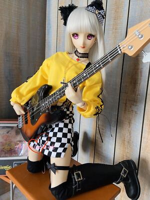 1/4 1/3 BJD Clothes Black Cat Band Sweater Checker Skirt Ears Necklace Stockings