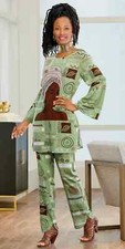 Size 2X Ashro Green Brown Ethnic African American Pride Summer Kaniyah Pant Set
