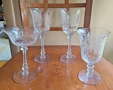 Heisey Glass Etched Orchid LOT Water Goblet, Champagne Saucer Coupe, Iced Tea