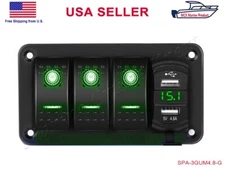 Toggle Rocker 3 Gang Switch Panel USB Truck UTV ATV Boat Marine RV Green