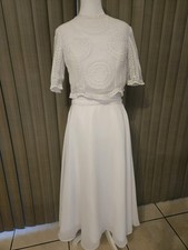 Boho Two Piece Wedding Dress Set White Lace Crop Top &Chiffon Skirt Small Bridal